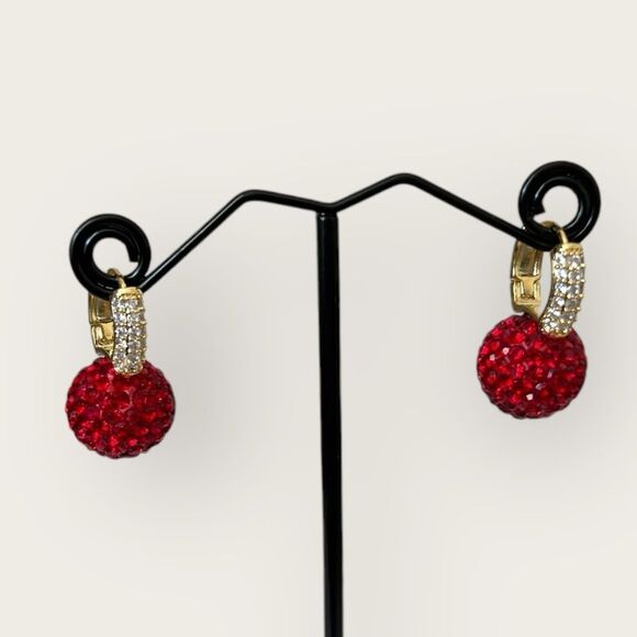 Red Christmas earrings gold plated paved clear CZ - Picture 3 of 8
